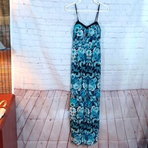 Xhilaration Womens JumpSuit Blue‎ Tropical Flowers XS